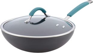 Cucina 美國代購 Rachael Ray 25厘米玻璃蓋 硬質氧化鋁不沾鍋炒鍋