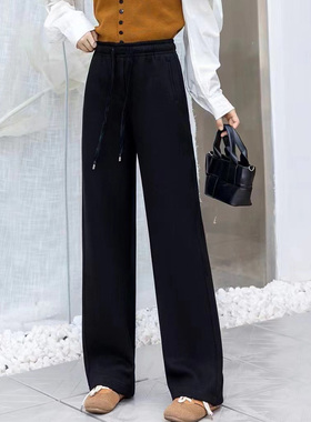 Aline/阿莱 黑色加厚阔腿裤H45K31400202