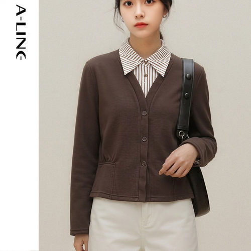 Aline/阿莱秋上新衬衫领修身针织上衣通勤外套