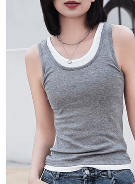 Aline/阿莱拼接撞色针织吊带打底衫 2025夏季女装新品