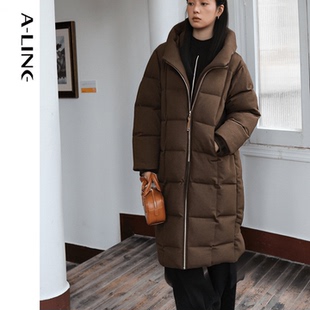 Aline/阿莱重磅长款中空纱保暖H型鹅绒服 2025秋冬新品BEY5628