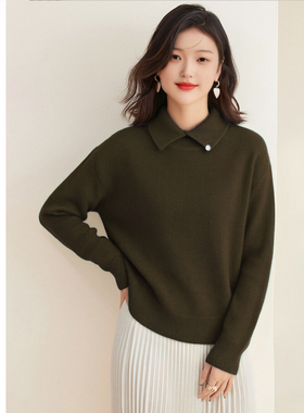 Aline/阿莱复古纯色小翻领针织衫 2026早春女装新品S55Z132