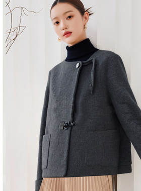 Aline/阿莱深灰色格雷系绵羊毛大衣 2025秋冬女装新品SQ55D025