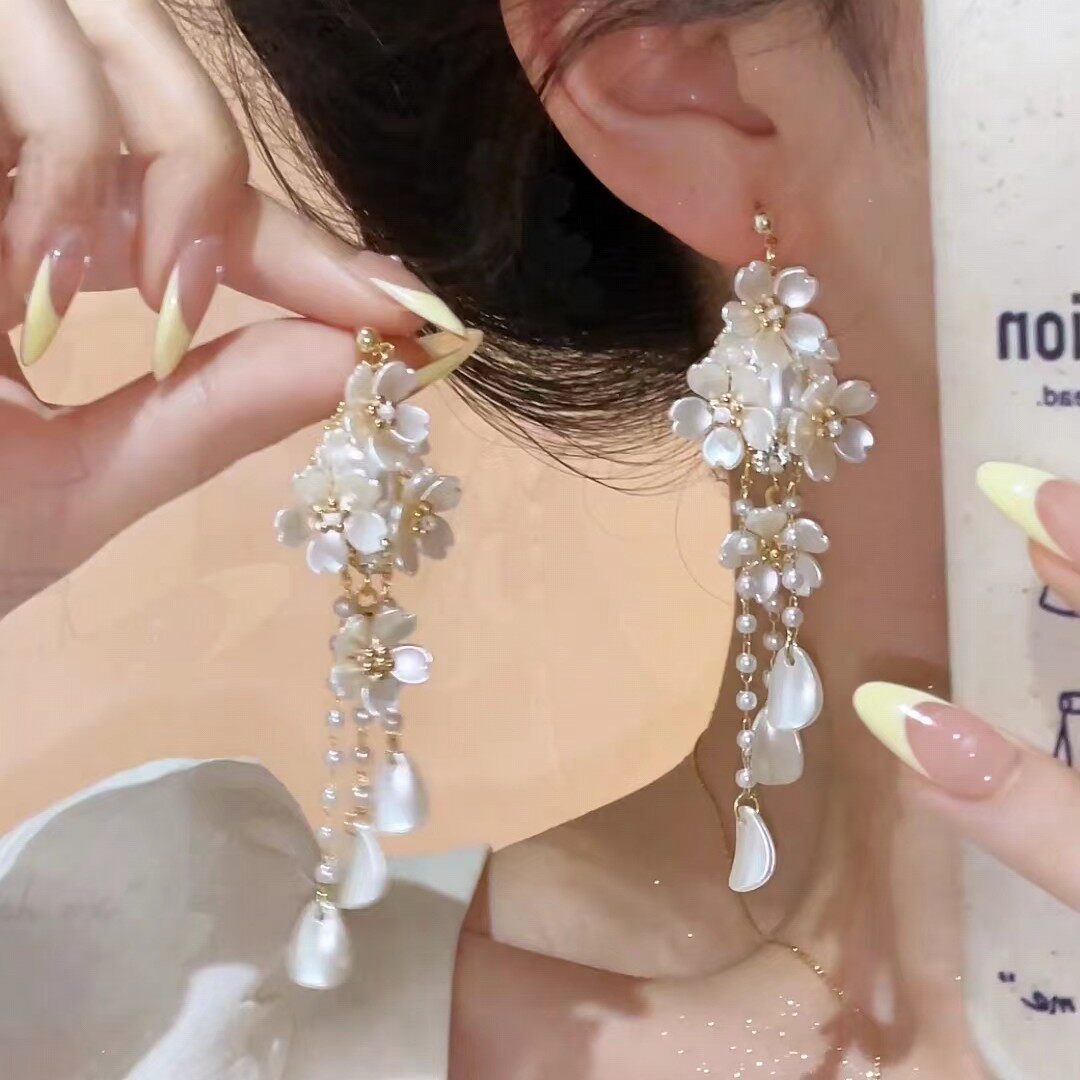 朵长款耳环仙女百搭温柔花瓣流苏