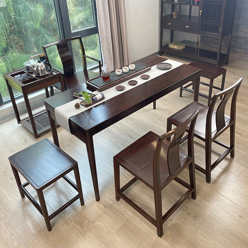 厚泽中式高端黑檀木茶桌实木茶桌椅组合家用阳台小户型功夫泡茶台