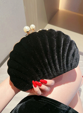 2025新款宴会包黑色贝壳包时尚高级感百搭手拿包洋气女士晚宴包