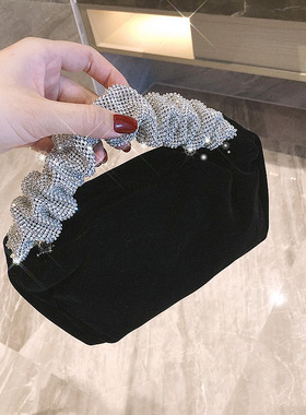 丝绒包网红同款手提镶钻小包包闪钻晚宴包黑色手拎包女宴会包