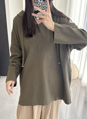 日系26新款cc45纯色经典竹节棉宽松洋气连帽减龄T恤卫衣