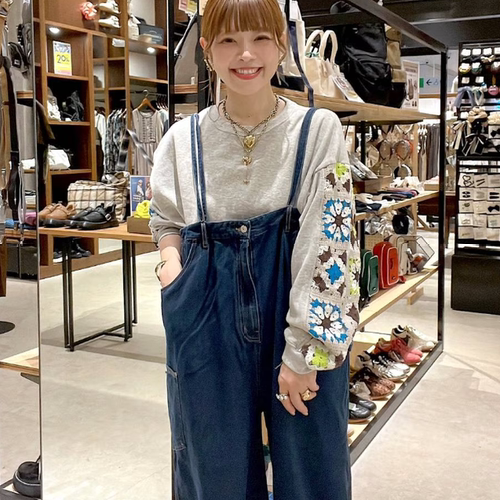 日系25秋季新品niko袖针织提花拼接圆领卫衣百搭上衣女