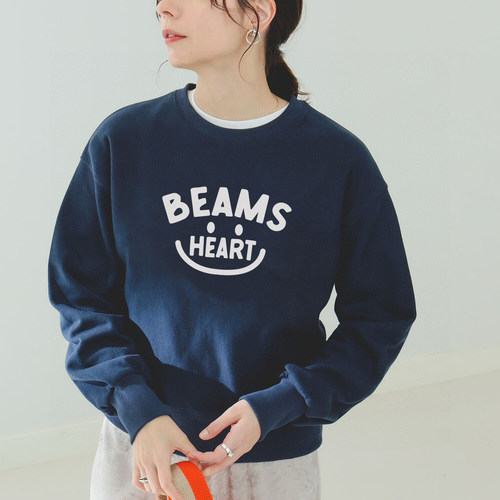 日系beams笑脸印花字母简约百搭宽松长袖卫衣百搭上衣