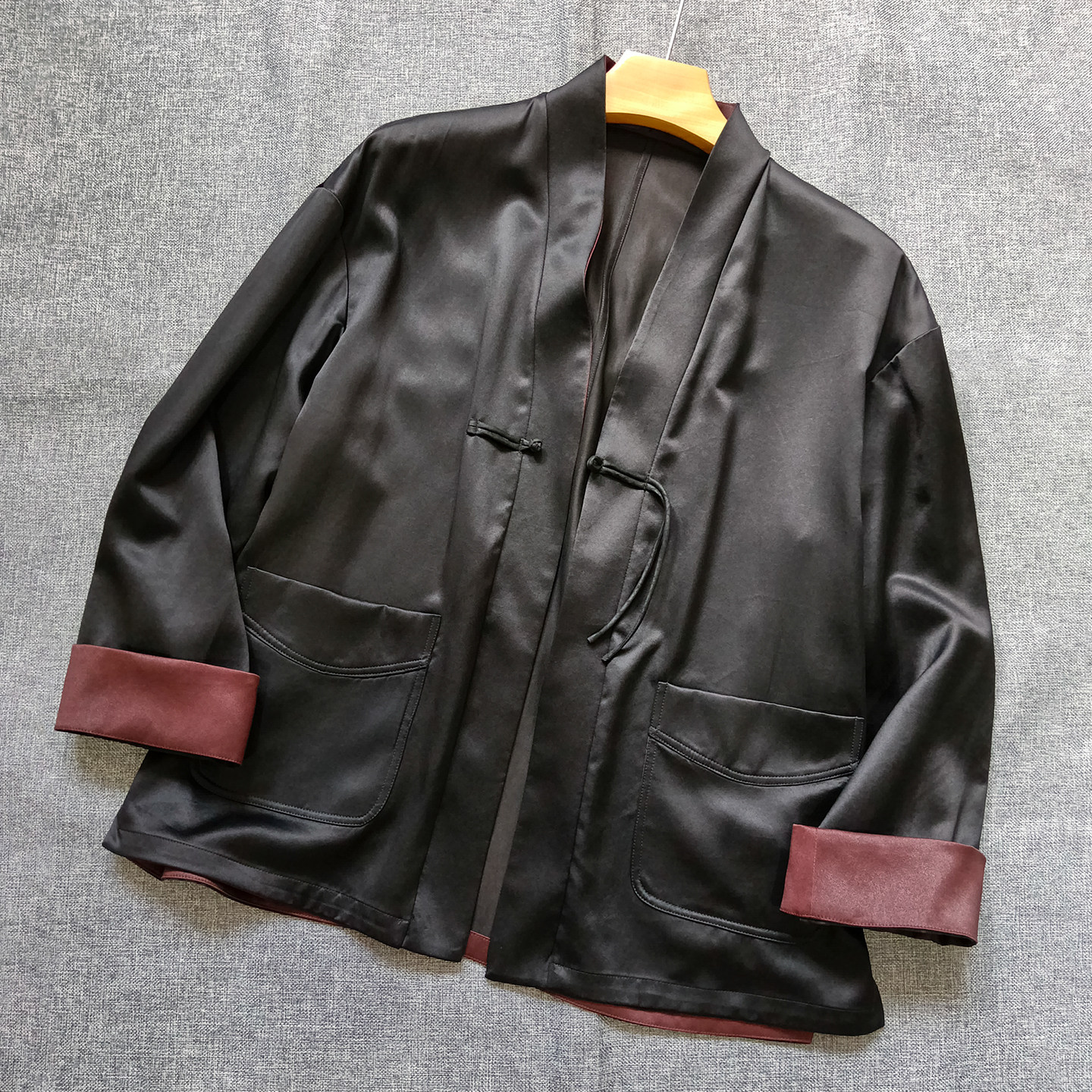 虚及国风香云纱桑蚕丝中式复古汉服休闲男士唐装宽松外套秋季夹克