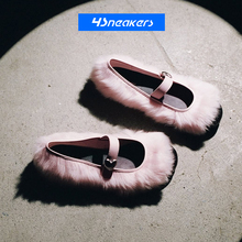 UGG x AMBUSH Mary Jane联名款芭蕾风毛毛百搭爱心扣平底玛丽珍鞋