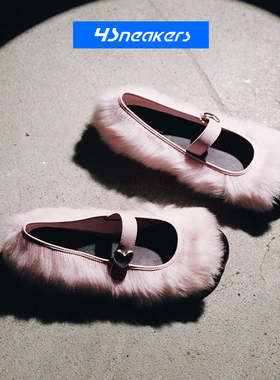 UGG x AMBUSH Mary Jane联名款芭蕾风毛毛百搭爱心扣平底玛丽珍鞋