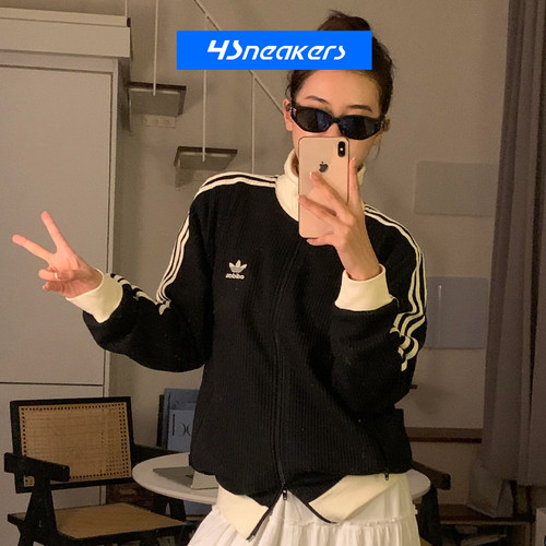 Adidas阿迪达斯三叶草华夫格春季经典立领运动外套休闲夹克JW0110