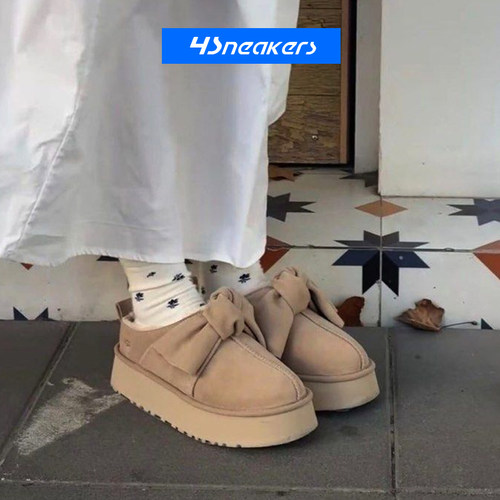 UGG 女款舒适复古棕色蝴蝶结一脚蹬厚底半拖雪地靴1176290-SAN