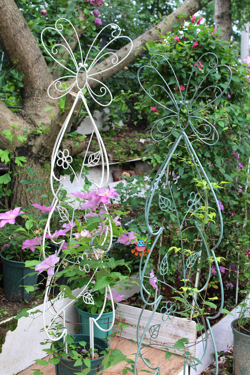 包邮1.5米高蝴蝶立体爬藤架 复古做旧铁艺花架蓝雪花铁线莲月季