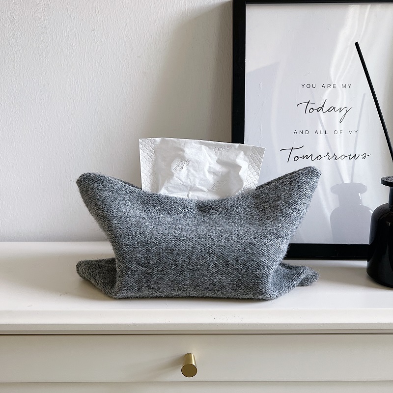 水泥风粗毛线布艺纸巾盒