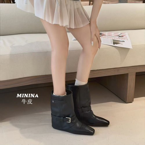 纯皮短靴子女舒适软底时尚高端鞋