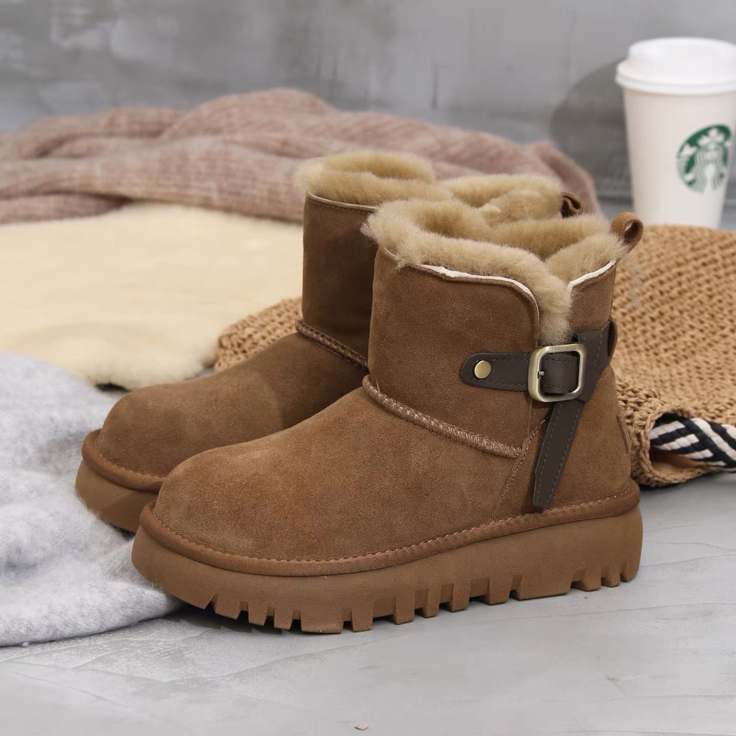 全羊毛雪地靴防滑软底东北大棉鞋