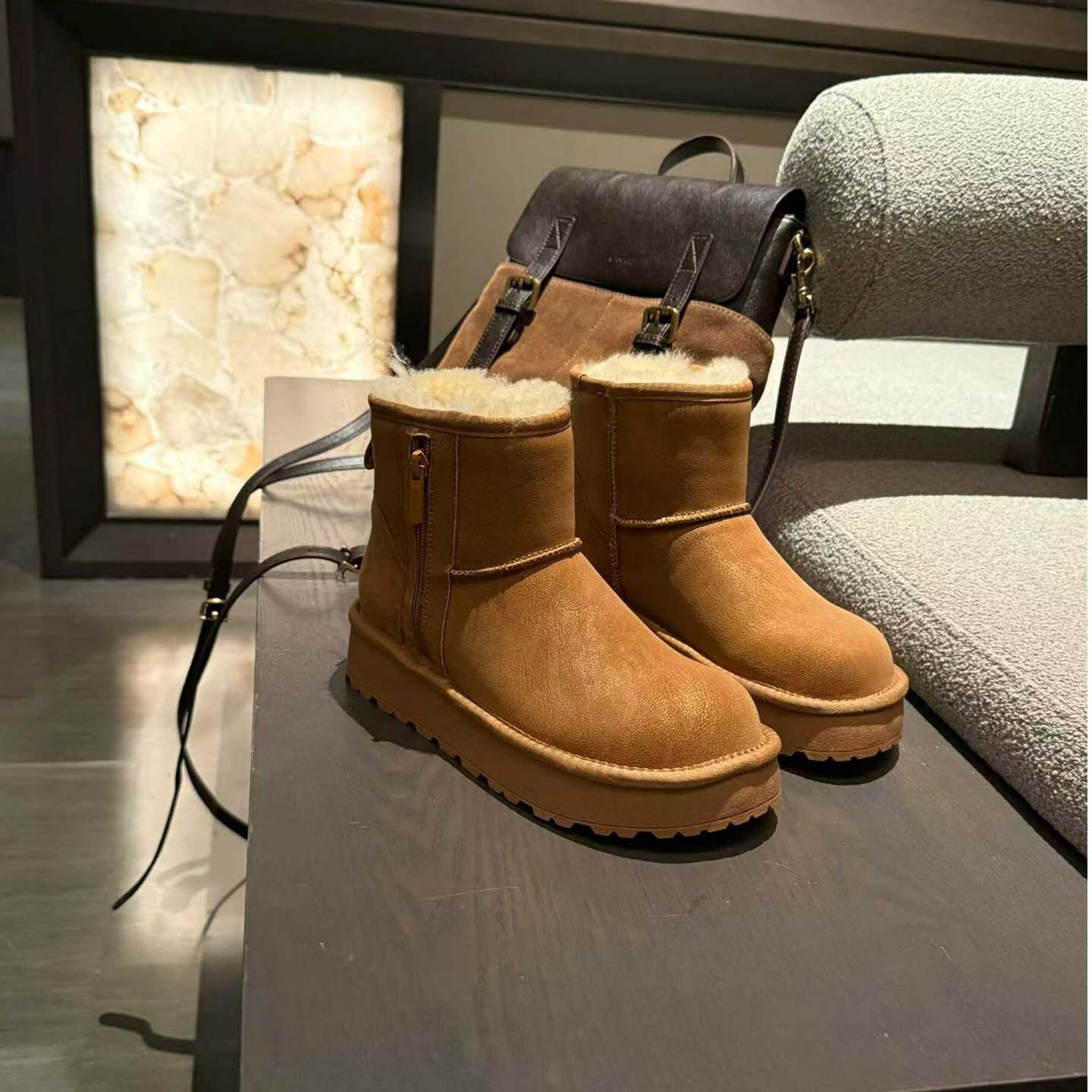 纯皮羊毛短靴舒适软底广州高端鞋