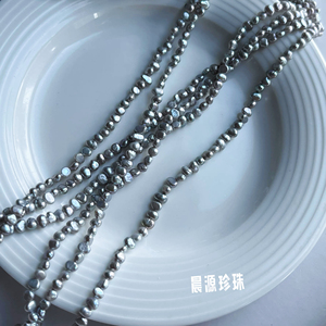 复古灰天然巴洛克珍珠3-4mm碎银子两面光diy散珠半成品配饰材料