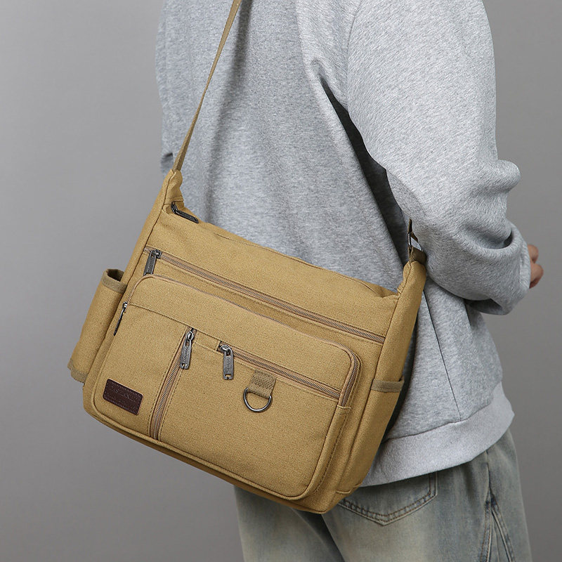 大容量帆布包多层拉链单肩包斜挎包出差旅行包耐磨劳保工具包男包