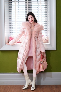 烨儿蒙口超大狐狸毛领新款大翻领显瘦长款羽绒服女白鹅绒外套女冬
