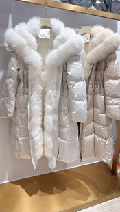 烨儿蒙口长款过膝狐狸毛领皮草大衣女显瘦90白鹅绒羽绒服冬新款