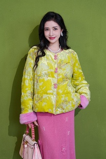 国风时尚丝绒高级感重工刺绣水貂皮草羽绒服女短款圆领鹅绒冬外套