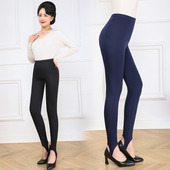 柔软纯黑踏脚裤 高腰无痕外穿打底裤 修身 秋冬弹力棉光面踩脚健美裤