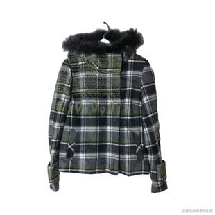 SD正品 格纹立领狐狸毛领连帽刺绣毛呢外套2238 折扣女士时尚