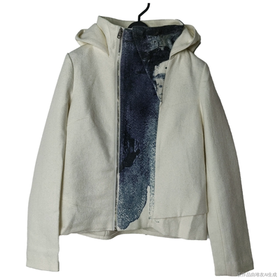 圣迪家水墨晕染毛呢连帽夹克外套