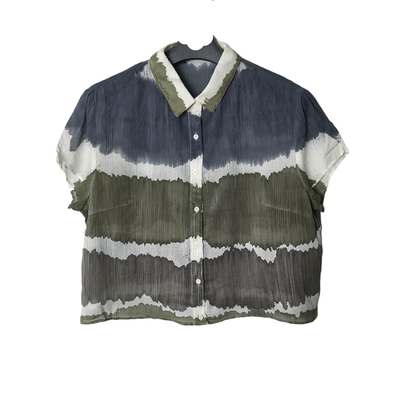 女士水墨印花文艺宽松短款衬衫