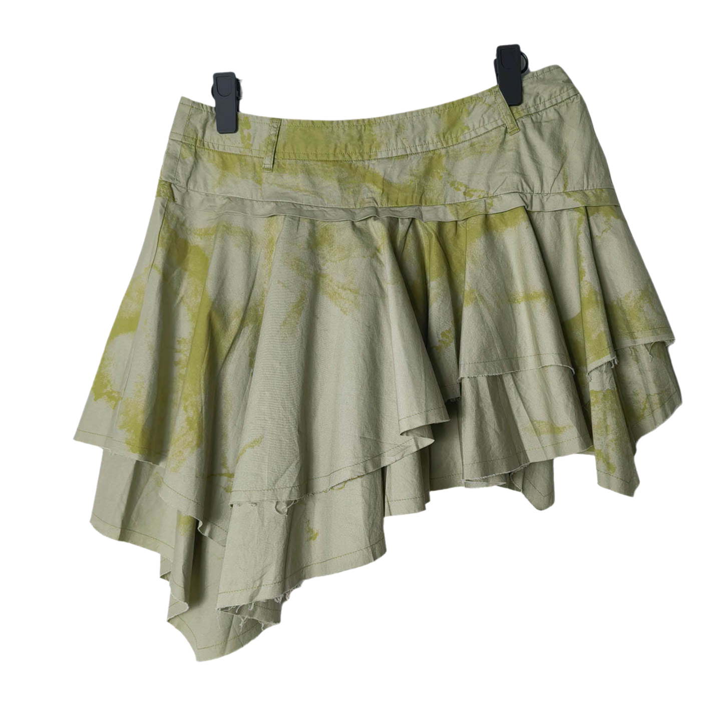 圣迪折扣蓝色美式复古辣妹风不规则荷叶边扎染百褶半身裙短裙1301