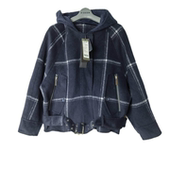 SD正品 折扣女士时尚 休闲格纹连帽51%绵羊毛呢外套2210