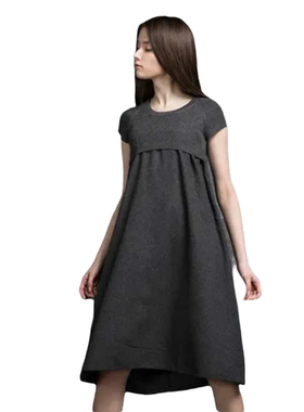 SD正品女士文艺范优雅气质拼接羊毛短袖连衣裙1289