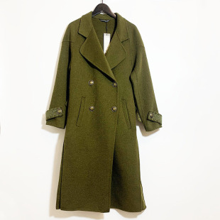 圣迪家女士毛呢大衣秋冬款 袢开衩设计外套含羊毛71%871 刺绣图案袖