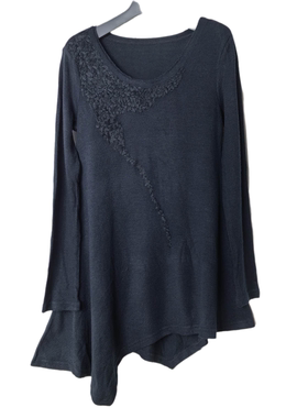 SD正品折扣女士气质立体刺绣不对称下摆显瘦长袖针织衫3513