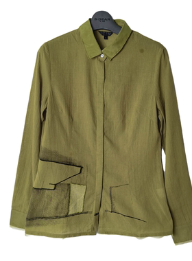 SD正品女士时尚设计感休闲个性裁剪印花全棉长袖衬衫0594