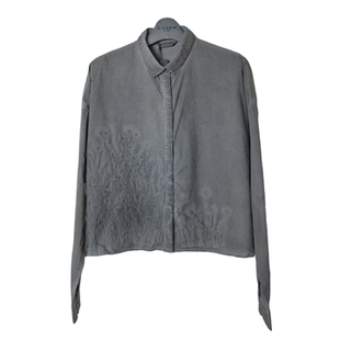 SD正品折扣女士复古风经典扎染灰色翻领刺绣全棉长袖衬衫0560