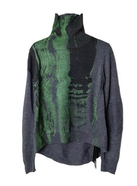 SD正品折扣女士个性设计感不对称油画印花高领针织衫毛衣3571