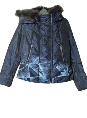 圣迪家印花保暖连帽修身棉服外套