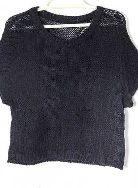 圣迪家正品特价夏季女士针织短袖套头衫宽松大码镂空薄款透气3580