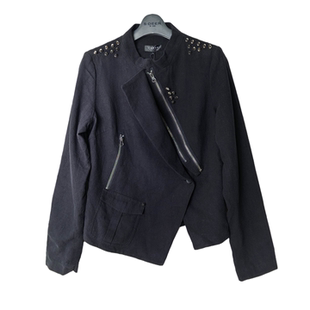 SD正品折扣女士机车风铆钉装饰立领斜拉链亚麻短外套夹克2262