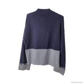 口针织衫 圣迪家正品 折扣女士撞色半高领拼接卷边袖 毛衣35e4