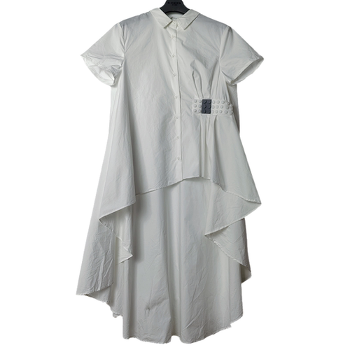 圣迪家小众设计不规则短袖衬衫裙