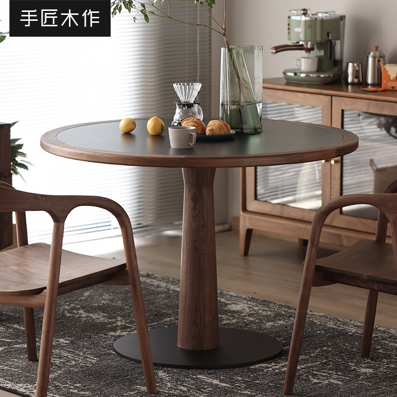 手匠黑胡桃木全实木岩板圆桌家用小户型北欧简约圆形桌子饭桌餐桌,住宅家具,岩板餐桌,淘宝优惠券,粉丝福利购,淘宝优惠卷
