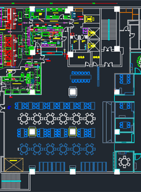 商用厨房图纸设计CAD平面水电施工图三维饭店食堂面馆火锅店改造