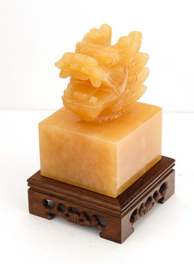 天然米黄玉十二生肖兽首印章玉玺原创自制玉摆件客厅玄关酒柜书房