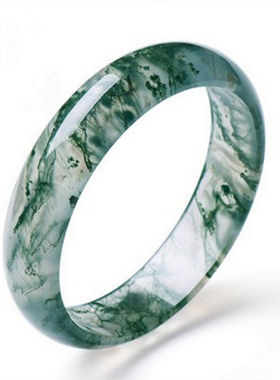 正品水草玛瑙飘花手镯女冰种